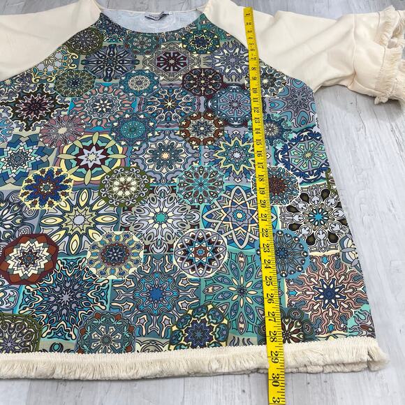 Misslook Plus Size Short Sleeve Geometric Fringe Flowy High Neck Blouse 3XL - Picture 8 of 9